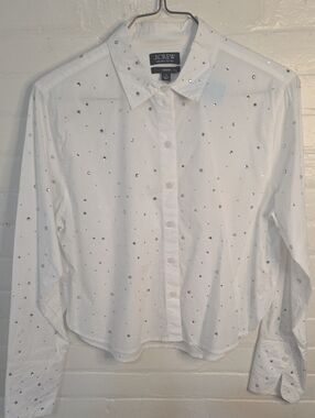 J. Crew White Button-Down Shirt with Scattered Rhinestones